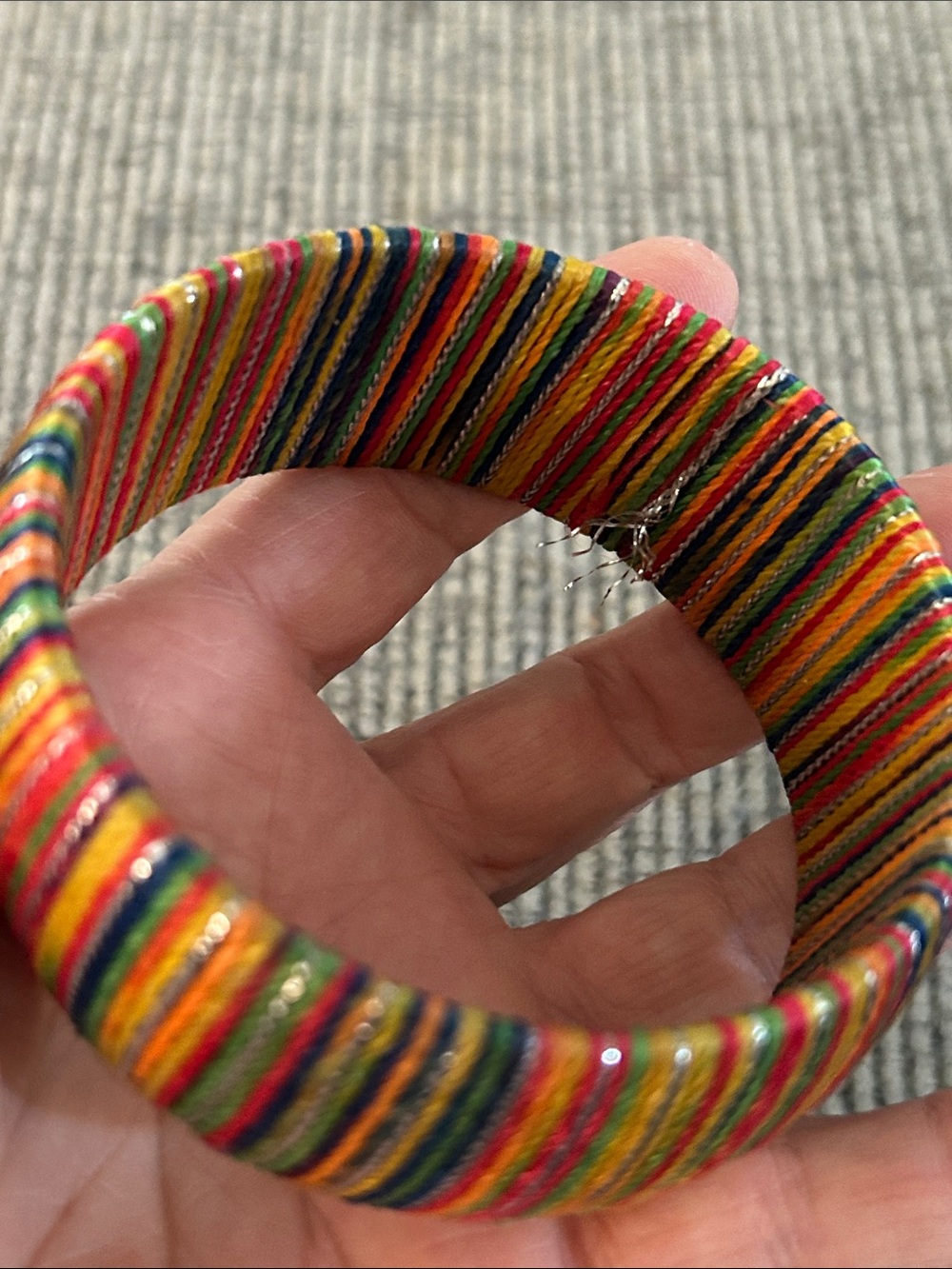 Handcrafted Multicolor Thread Wrapped Bangle Bracelet - Picture 8 of 9